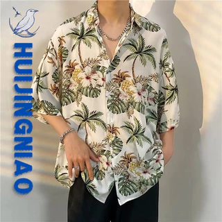 Huijingniao Áo sơ mi nam retro Hawaii cặp đôi đi biển gangster cao cấp cây dừa áo sơ mi