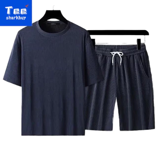 M-5xl Ice Silk Ren Thể Thao Phù Hợp Với Nam Mùa Hè Mỏng Thường Ngày Nhanh Khô Bộ Đồ Hai Mảnh Kích Thước Lớn