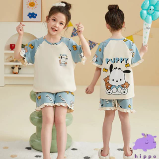 Bộ đồ ngủ trẻ em bé gái mùa hè cotton nguyên chất ngắn tay bộ đồ mặc nhà hoạt hình