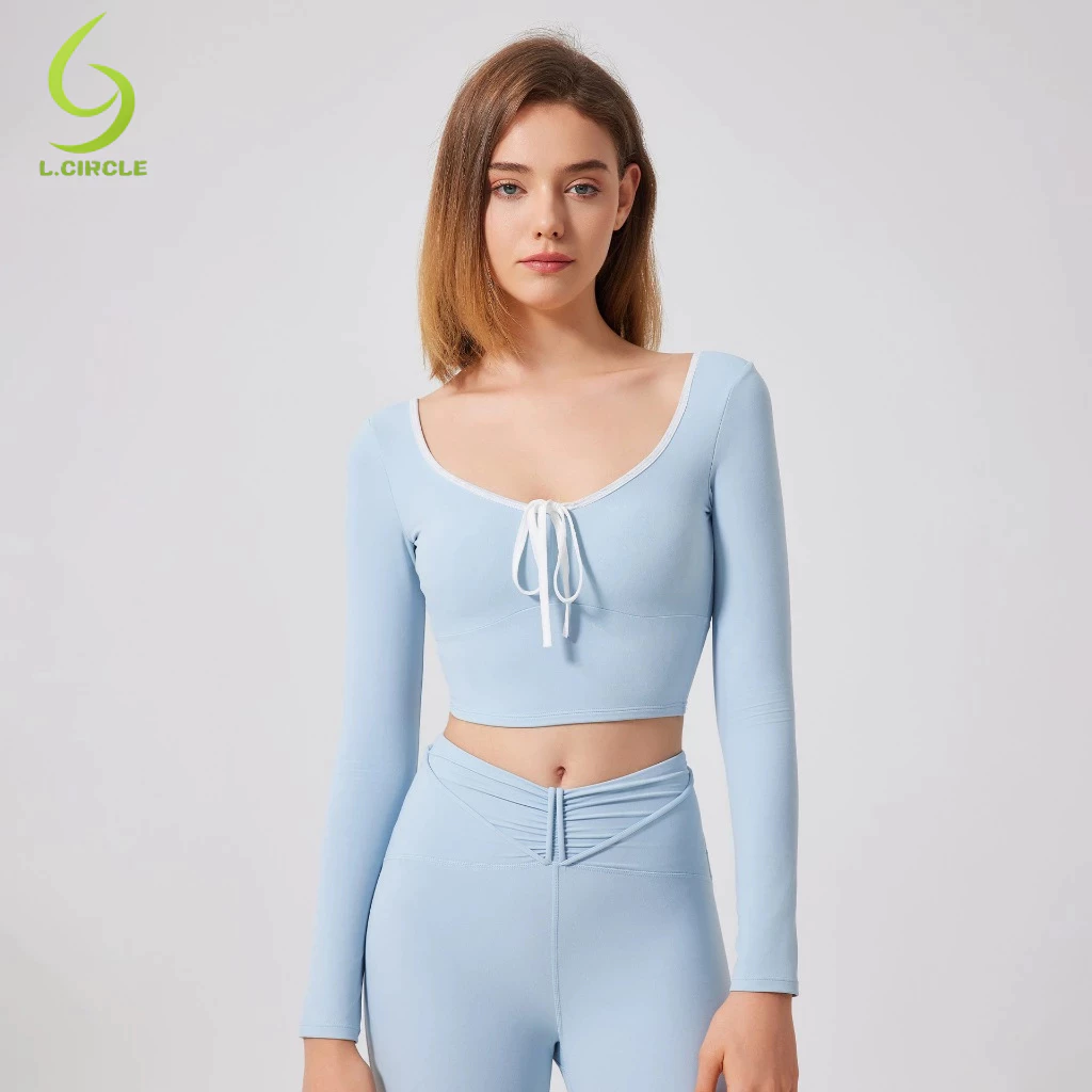 [L.circle] Lưới dài tay màu sắc phù hợp với áo thể thao Yoga gợi cảm với cốc khô nhanh