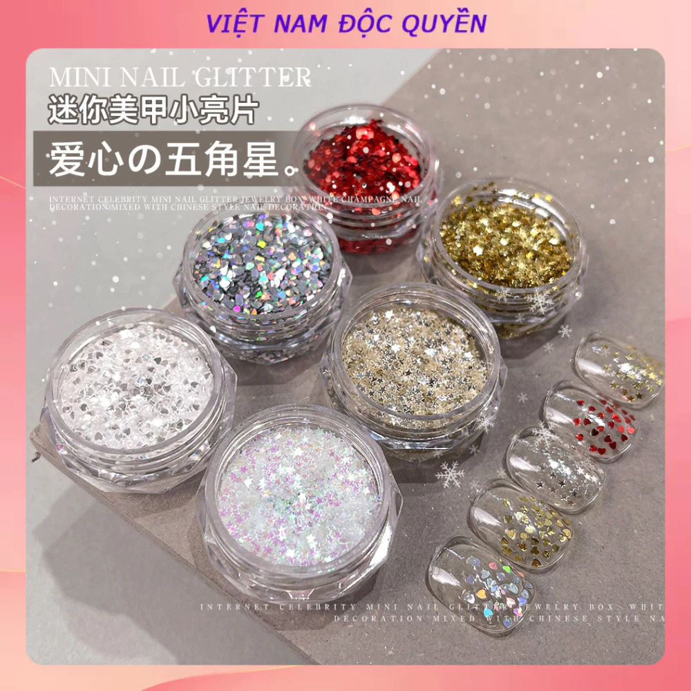 Móng tay lấp lánh vụ nổ mini bạc trắng pentagram tình yêu Ngày lễ tình nhân phụ kiện móng tay DIY phụ kiện móng tay