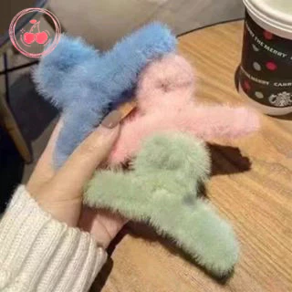 💞Cherry💞 Kẹp tóc phủ lông nhung cỡ lớn phong cách Hàn Quốc thời trangcho nữ