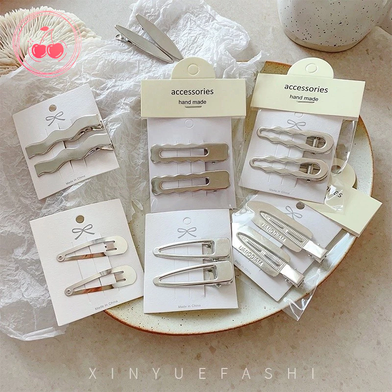 💞Cherry💞 1K kẹp tóc bạc kẹp tóc giọt nước kẹp tóc mái kim loại kim loại Mỏ Vịt Bằng Kim Loại Màu Bạc Thời Trang