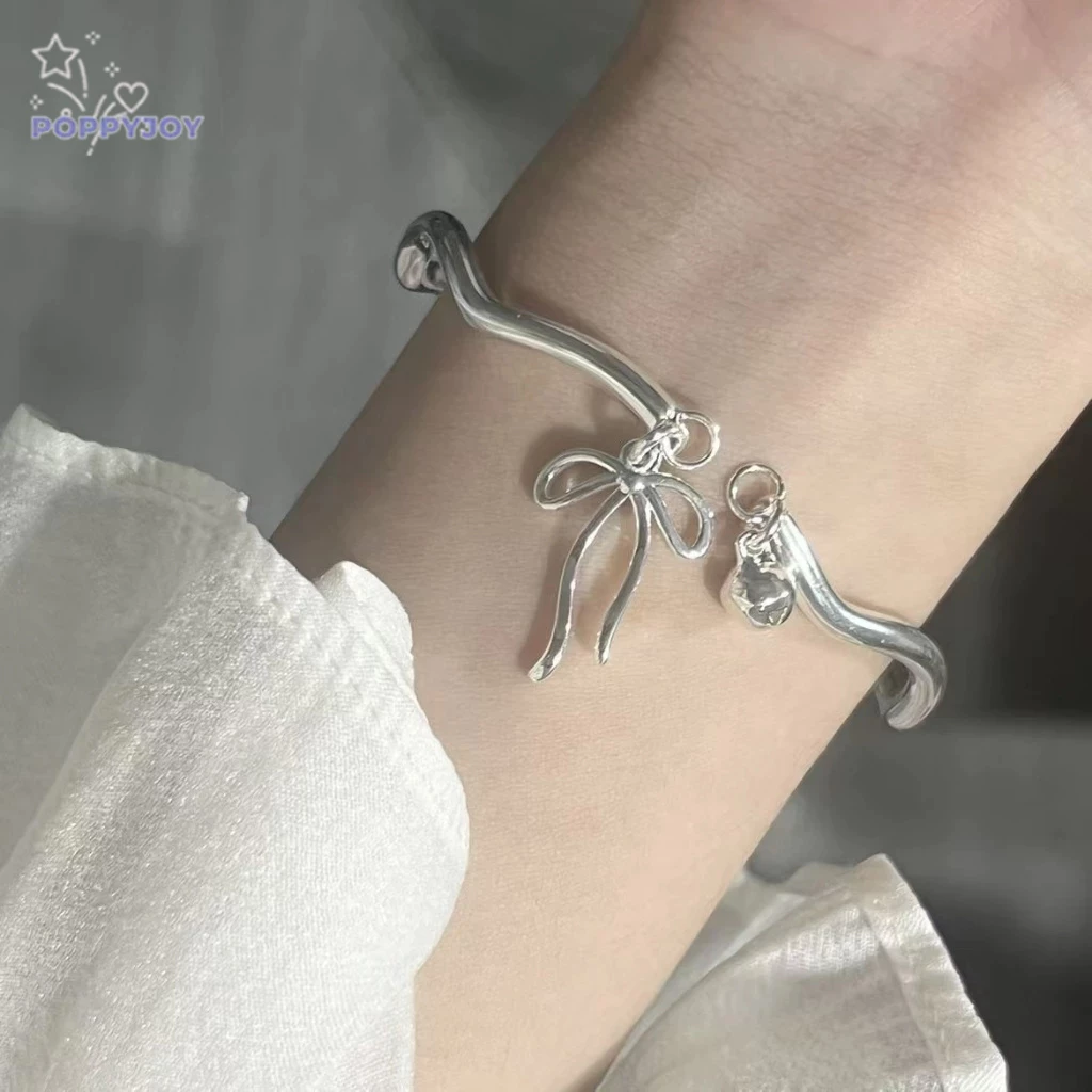POP Vòng tay bạc mặt hình nơ chuông có thể điều chỉnh kích thước thời trang nữ
