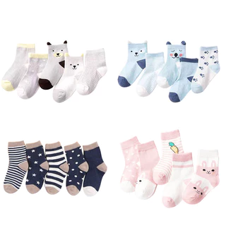 Set 5 Đôi Vớ Cotton Co Giãn Thoáng Khí In Họa Tiết Hoạt Hình Cho Bé 0-6 Tuổi