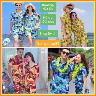 [SP3] Set bộ sơ mi Hawaii - Bộ đồ mẫu cây dừa biển nhiều màu tươi sáng