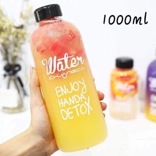 Bình nước detox 1000ml màu trong suốt tặng kèm 1 túi đựng