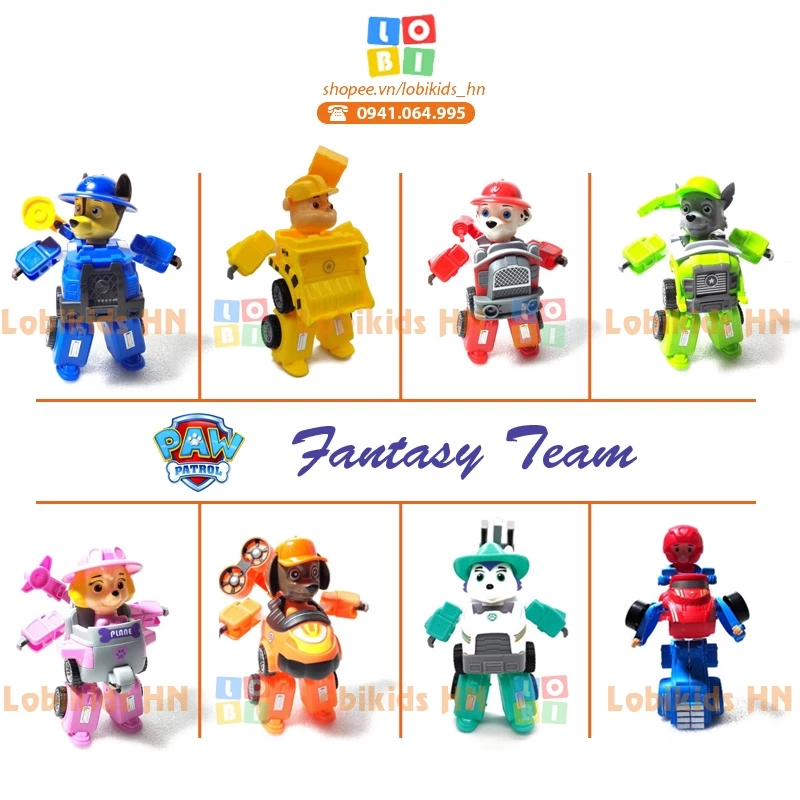 Đồ Chơi Chó cứu hộ Paw Patrol, biệt đội cứu hộ 8 nhân vật loại to, biến hình robot - Lobikids