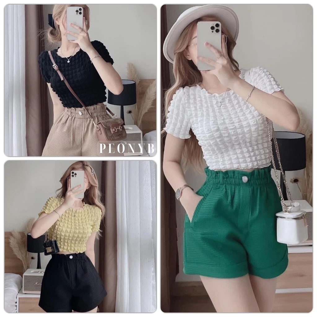 Áo Croptop Chất Caro Xốp PEONYB Nữ [FREESHIP] 🌸 Thun kiểu body cộc tay dáng ôm viền bèo tiểu thư đường phố hàn quốc 🌸