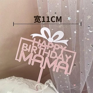 Topper mica HPBD Mama + hộp quà hồng_Phụ kiện trang trí bánh sinh nhật