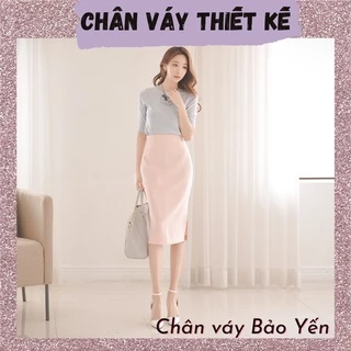 Chân váy hồng pastel 2 lớp xẻ sườn dài qua gối(sẵn size)- M76