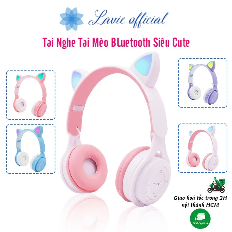 Tai Nghe Tai Mèo Có Mic Học Online Cho Bé - Tai Nghe Không Dây Tai Thỏ Dễ Thương Có Đèn Led Âm Thanh Sống Động