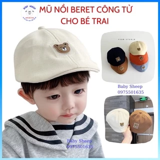 Mũ nồi beret cho bé trai, mũ beret công tử phong cách anh quốc họa tiết gấu cho bé trai