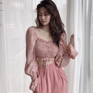 Áo kiểu vải chiffon họa tiết hoa thiết kế thanh lịch cho nữ