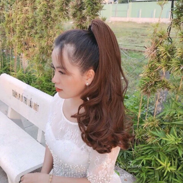 Ngoặm tóc giả xoăn đuôi-ảnh thật