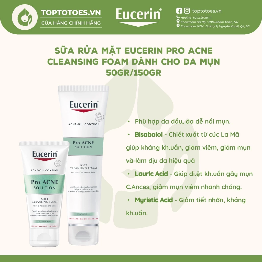 Sữa rửa mặt dành cho da dầu mụn Eucerin Pro Acne Cleansing Foam 50gr - 150gr