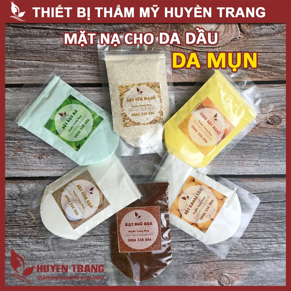 Mặt Nạ Cho Da Mụn, Da Dầu: Bạc Hà, Yến Mạch, Nghệ, Thuốc Bắc, Hạt Ngũ Hoa, Cám Gạo, Lá Neem, Khổ Qua, Đất Sét