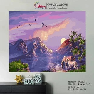 Tranh tô màu theo số GAM trang trí tường phong cảnh thiên nhiên hồ nước có căng khung 40x50cm PC0576