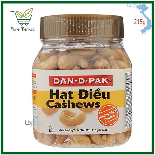 Hạt Điều Không Muối hiệu Dan.D.Pak 215g