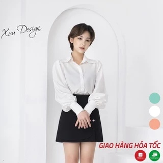 Áo sơ mi nữ trắng công sở Xuu, chất liệu vải lụa tay bồng trẻ trung SM15