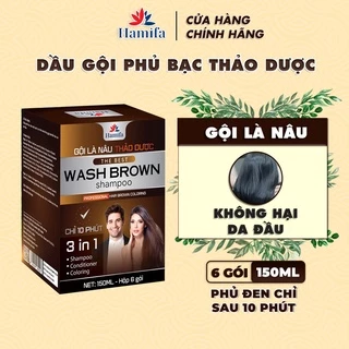 Dầu Gội Phủ Bạc Hamifa Dầu Gội Thảo Dược Nhuộm Tóc Gội Là Nâu Trong 5 phút  - Hộp 6 Gói 25ml