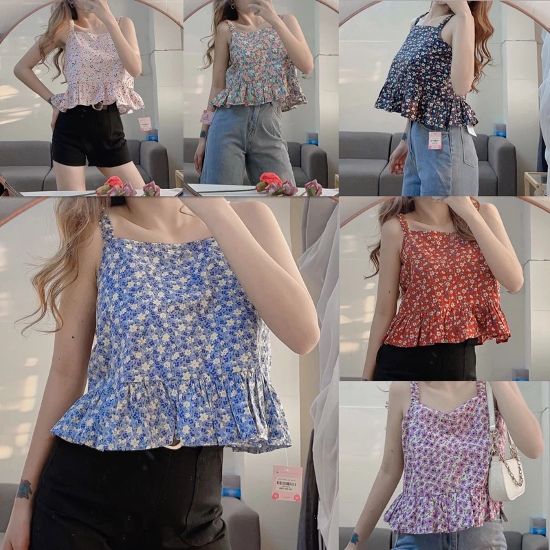 [SHIP HỎA TỐC] ÁO HOA HAI DÂY HOA NHÍ - ÁO BABYDOLL HOA - ÁO CROPTOP - MÈO IN DA HOUSE