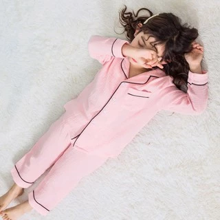 Bộ Ngủ Chất Đũi Cho Bé, Bộ Pijama Đũi Nhăn Dài Tay Cho Bé Trai Và Bé Gái Từ 6-27kg