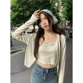 Áo Khoác Cardigan Mềm Dáng Rộng Không Tay In Hoa Thời Trang 65256