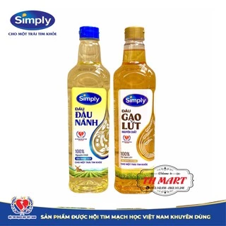 dầu ăn simply đậu nành, gạo cho một trái tim khoẻ ( chai 1L )