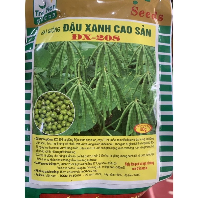 HẠT GIỐNG ĐẬU XANH CAO SẢN DX-208 TRE VIỆT (100gram)