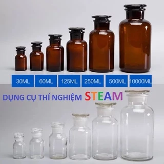 Chai thủy tinh nút mài nắp đậy MIỆNG RỘNG 60ml125ml, 250ml, 500ml 1000ml đựng hóa chất, dược liệu, thực phẩm,mỹ phẩm