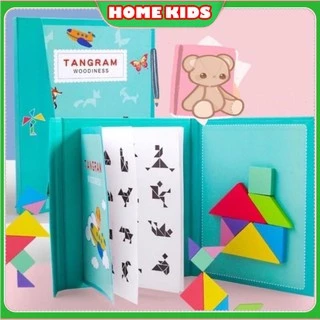 Đồ chơi  gỗ ghép hình Tangram-7 miếng gỗ,kèm sách nam châm,kích thích tư duy, rèn luyện sáng tạo vượt trội nhất cho bé.