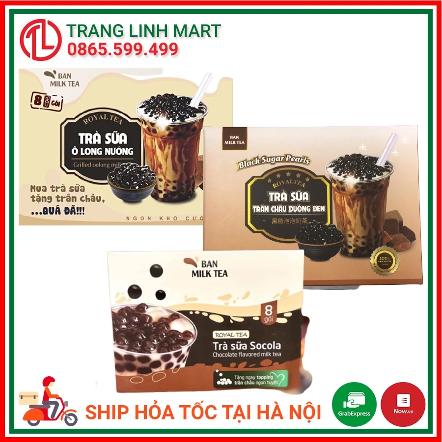 Trà sữa banmilk tea đủ vị ô long nướng/ trân châu đường đen / socola royal tea hộp 8 gói