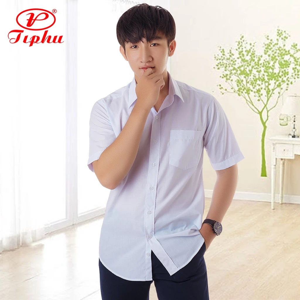 Áo sơ mi trắng tay ngắn, chất liệu KT silk, form classic, vạt bầu, big size, hiệu Amazing