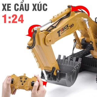 Xe cẩu xúc điều khiển từ xa có gầu xúc bằng kim loại mô hình cỡ lớn tỉ lệ 1:24 có âm thanh và đèn