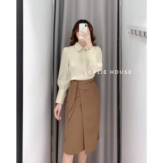 Chân Váy Susuclothing Công Sở Dài Chân Váy Suông Dáng Dài Che Gối suông đắp tà xếp li nơ 68cm