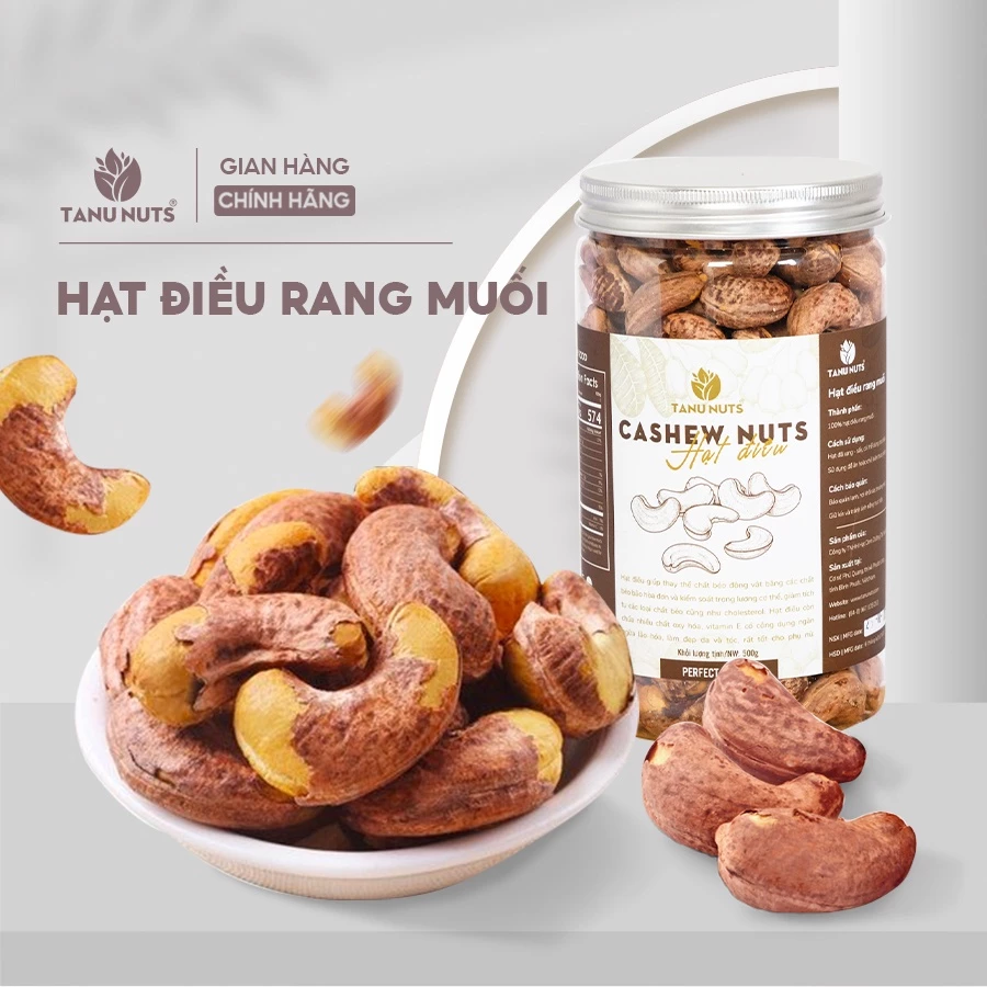 Hạt điều rang muối nguyên hạt TANU NUTS điều vỏ lụa Bình Phước A180 giàu dinh dưỡng 500g