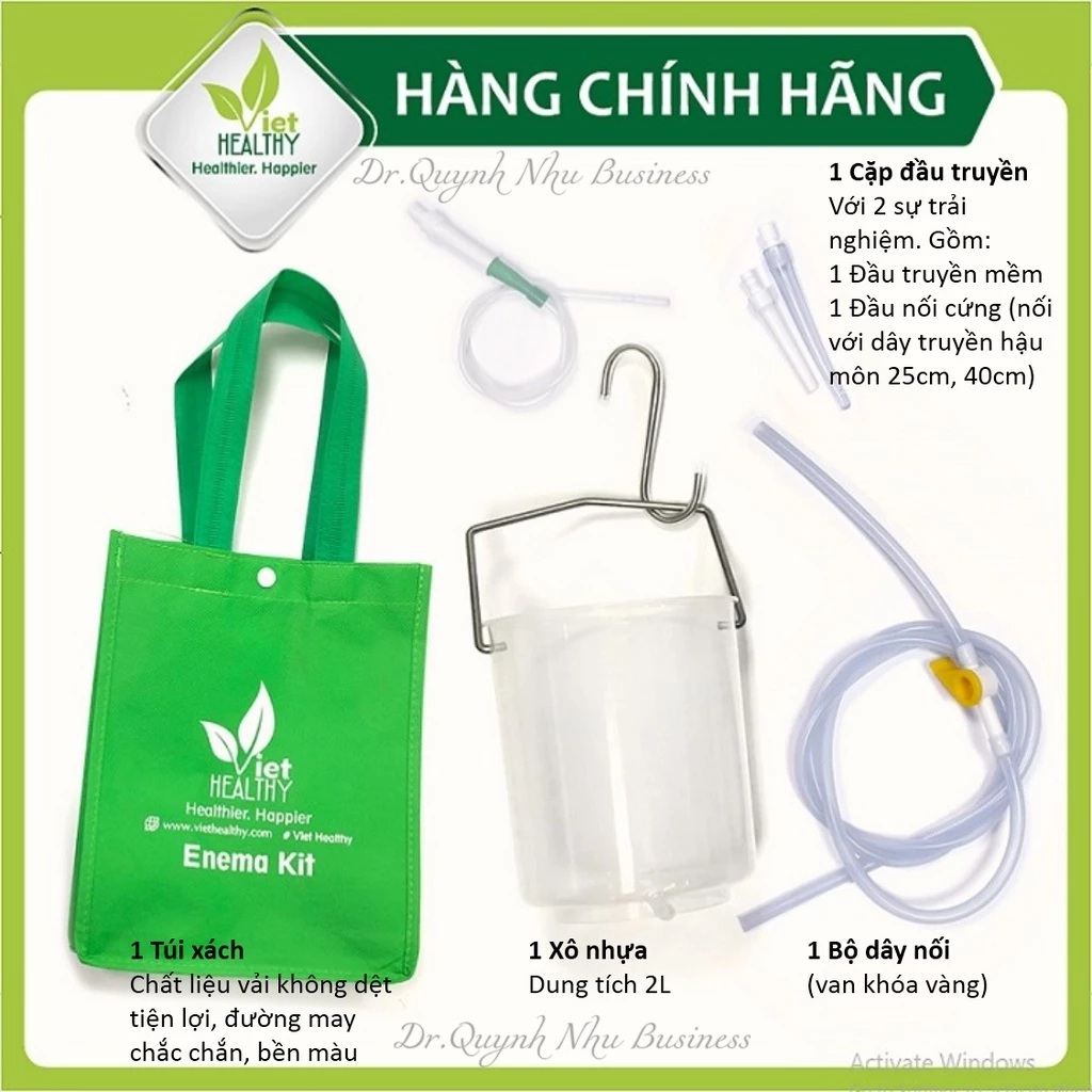 Bộ xô enema nhựa Viet Healthy (nhựa PP chịu nhiệt cao cấp), bộ dụng cụ thụt tháo đại tràng, dụng cụ thải độc đại tràng