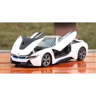 Mô hình xe ô tô siêu xe BMW I8 đồ chơi 1:24 màu trắng, vỏ hợp kim, mở được cửa