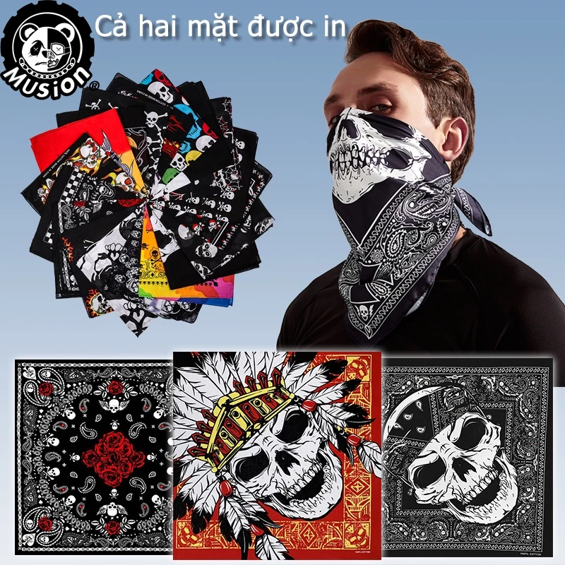 Khăn bandana hình đầu lâu phong cách cá tính cotton kích thước 55cm X 55cm