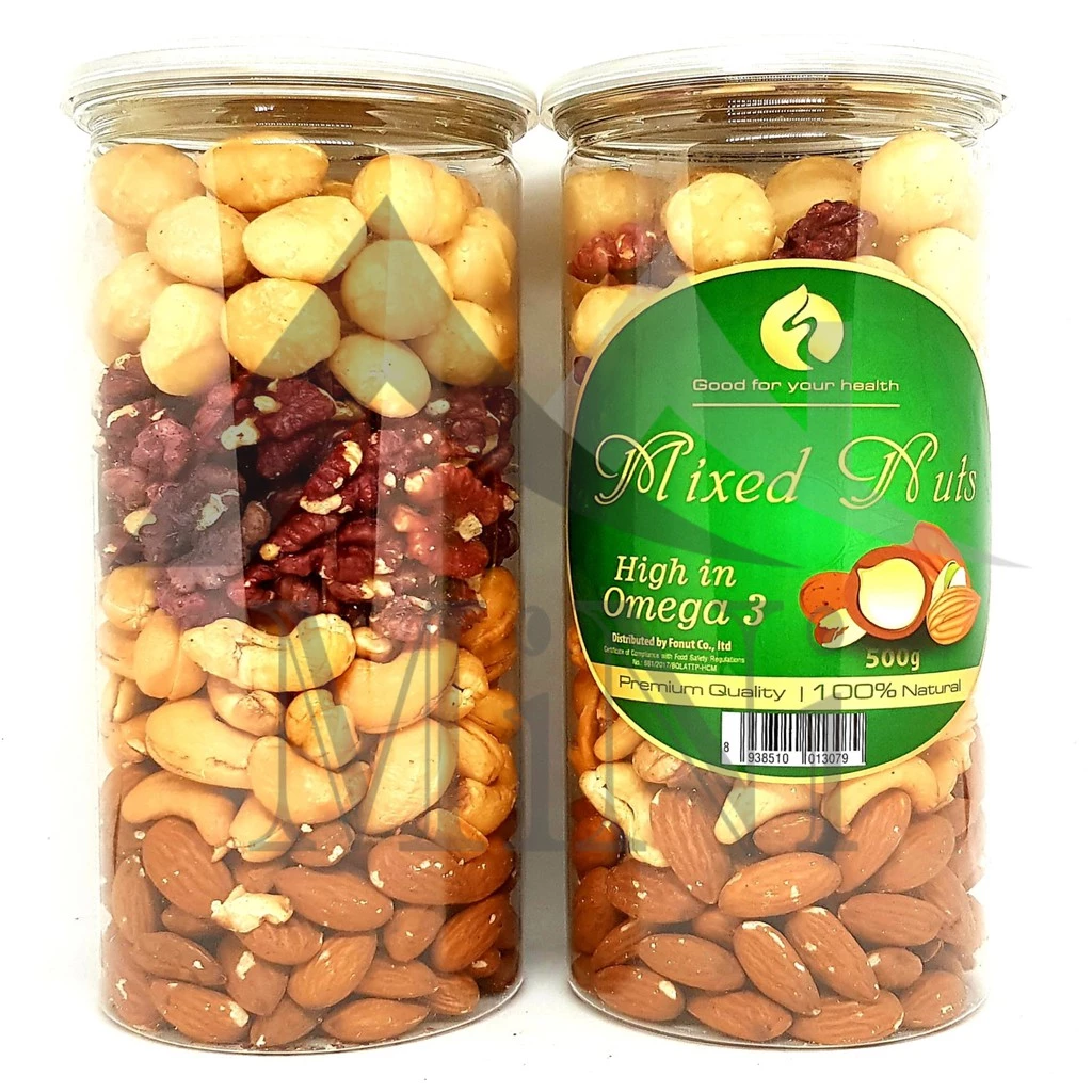 Hộp 500gr Mix 4 Loại Hạt Đã Tách Vỏ  Óc Chó Đỏ, Macca, Hạnh Nhân, Hạt Điều