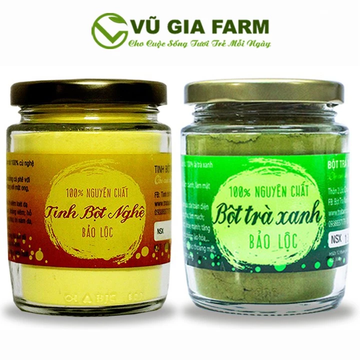 Combo Bột Trà Xanh + Tinh Bột Nghệ - Nguyên Chất Vũ Gia (100g/hũ) - Hỗ trợ đắp mặt nạ dưỡng da, tẩy tế bào chết