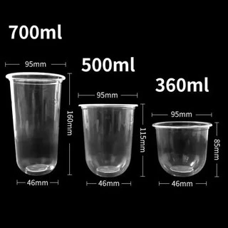 50 Ly/ Cốc Nhựa Đáy Bầu Chữ U 360ml-500ml-700ml Chưa Bao Gồm Nắp