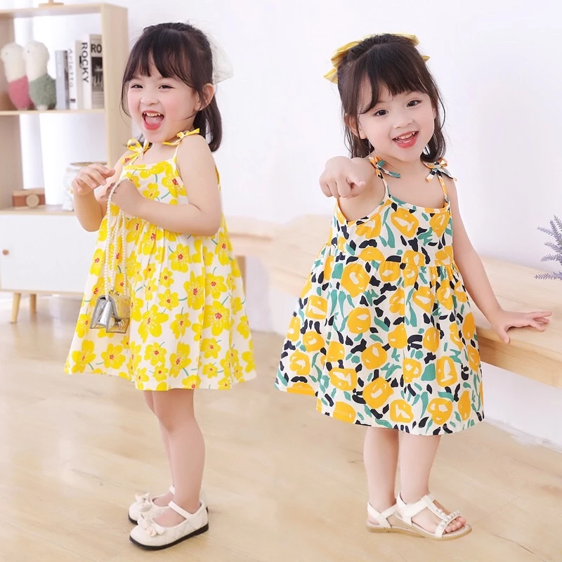 Váy 2 dây xinh đẹp cho bé gái, vải thô mát cho bé từ 8-16kg