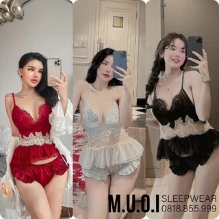 Bộ đồ ngủ lụa phối ren đan chéo lưng hot hit MIEMMOC - BD 19 - QUẢNG CHÂU cao cấp(video+ảnh thật)