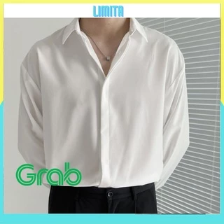 Áo sơ mi rộng nam nữ Unisex tay dài GIẤU NÚT dáng rộng kiểu Hàn Quốc màu trắng đen vải lụa mềm mịn MRD03