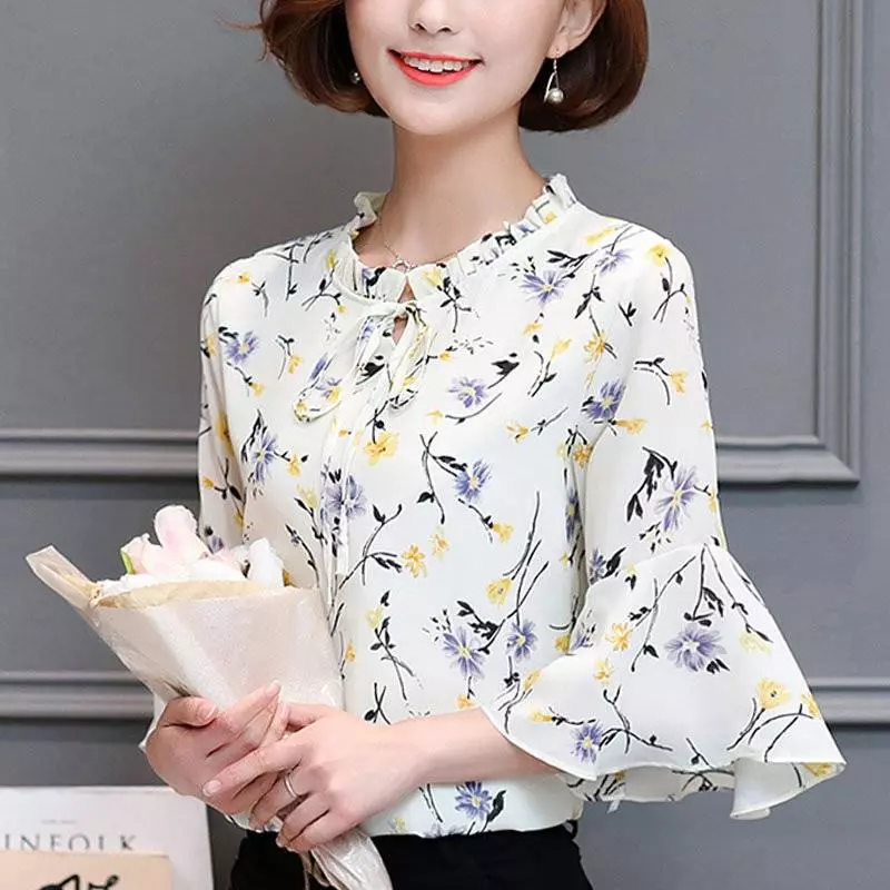 Áo Chiffon Tay Ngắn In Hoa Thời Trang Mùa Hè Cho Nữ