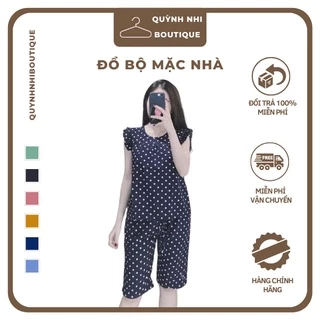 Bộ lanh mặc nhà , đồ bộ tole nữ , quần lửng tay cánh tiên, họa tiết chấm bi quốc dân [CÓ SIZE] - TL01