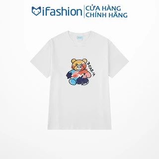 Áo thun tay lỡ iFashion 100% cotton dáng unisex form rộng in hình con gấu bear N014