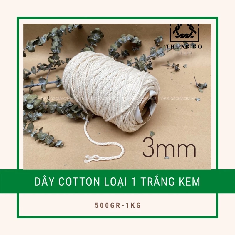 dây thừng se 3mm cotton macrame màu kem